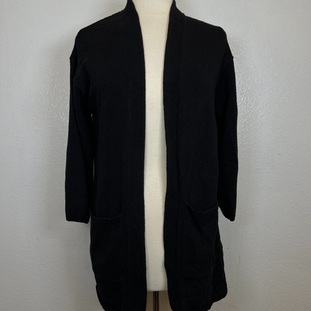 Wilfred Aritzia Black Cotton Linen Blend Open Front w/ Pockets Cardigan Size XXS